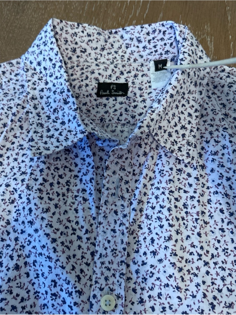 PS Paul Smith White Shirt with Navy & Burgundy Small Floral Print